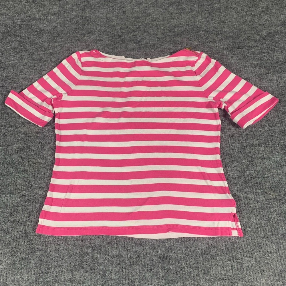 LRL Ralph Lauren Shirt Womens Large Pink Striped Cotton Cuffed Luxury Coastal